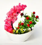 India gardening Artificial Red Cherry Bunch Flower Plants with Pot for Home Decor Pack of 1