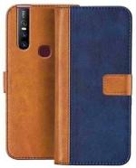 AmericHome Vivo V15, Vivo 1819 Blue, Brown Rubber, Cloth, Artificial Leather Mobile Back Cover