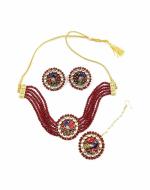 Bella Store Women Maroon Brass Handmade Golden Meenakari Kundan Fabouelous Necklace Set