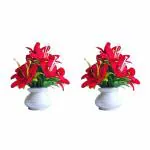 Flora Planet Artificial Flowers Pot for Home Decor & Office Decoration Plants 2 Mini Size Flowers with vase Pot for Decorative Your House