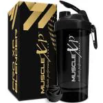 MuscleXP Gym Shaker PRO XP Blender 100 % Leakproof Guarantee Shaker Blender 650 ml with Compartment, For Protein, Pre Workout and BCAAs, BPA Free Material Sipper Bottle (Black)
