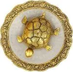 Navyaksh- Cyan spritual Numeroastro Feng Shui,Vastu Metal Designer Turtle,Tortoise In Designer Golden Glass Plate For Wish Fulfilling (14 Cms) (Glass, White, Gold)