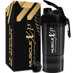 MuscleXP Gym Shaker Ultra XP Blender 100 % Leakproof Guarantee Shaker Blender 650 ml with 2 Compartments, For Protein, Pre Workout and BCAAs, BPA Free Material Sipper Bottle (Black)
