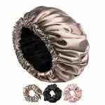 Wesofy Satin Silk Bonnet for Hair with 3 Satin Scrunchies, Satin Bonnet for Curly Hair, Reversible Silk Hair Cap for Sleeping, Adjustable Satin Hair Bonnet, Satin Hair Wrap ( Rose Taupe)