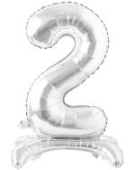 AMFIN (Pack of 1) 32 inch Self Standing 2 Number Balloons Birthday Party Decoration, 2nd Birthday Party Decoration Items, Silver 2 Number Balloons, 2 Number Foil Balloons Silver.