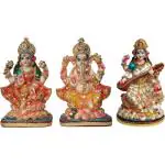 ESVAR STONECARFT Laxmi Ganesh Saraswati Idol Maa Lakshmi Saraswati Ganesh Idol/Statue with Decoration Decorative Showpiece - 16 cm (Polyresin, Multicolor)