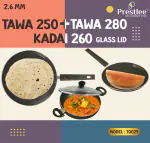 Prestlee Flat Dosa Tawa 2.6 MM Thickness 250, 280 & Kadai 260 with Glass Lid Combo / Nonstick Tawa / Flat Tawa / Dosa Tawa / Roti Tawa