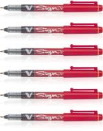 Pilot V Sign Pen | Tip Size - 2 MM | Fiber Soft Tip | Ink Colour - Red | Pack of 6