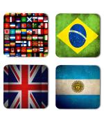 Whats Your Kick Flags United Kingdom Argentina Brazil Printed Set of 4 Coaster With Metal Stand
