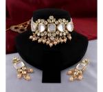 Gyaan Jewels Handmade Alloy Earring and Necklace Set Gold, White (Women) Free Size