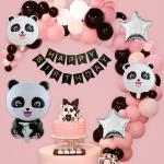 SPECIALYOU.IN baby panda theme birthday decoration items with foil balloons set props for birthday decoration black, white and pink pastel balloons for decoration and happy birthday banner -68items