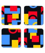 Whats Your Kick Pattern Design Black Red And Blue Unique Beautiful Pattern Design Printed Set of 4 Coaster With Metal Stand