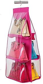 Mungat Multicolor Cotten 6 Pocket Large Purse Hand Bag Hanging Storage Bag Organizer Closet Tidy Wardrobe Rack Hanger Holder