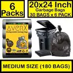 averX Premium Black Garbage Bag - 20x24 inches (Pack of 6, 180 Pieces, Extra Medium) - 30 Bags / Pack