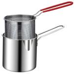 SHREE SANT ENTERPRISE Deep Frying Pot with Strainer Basket,1200ml Stainless Steel Pan with Handle, Oil Basket French Fries Basket, Fry Pan, Deep Fryer, Food Strainer Colander, Potato Chips Rack, Chicken Fryer for Kitchen
