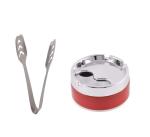 First Front Stainless Steel Momo Tong with Plastic Ash Tray Base Stainless Steel Tabletop Decor Closed Printing Unbreakable Ashtray and Multicolour, Pack of 2