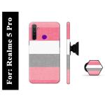 BUDDHU Horizontal Strips Hard Back Case with Mobile Holder, Pop socket for Realme 5 Pro
