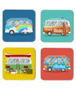 Whats Your Kick Wave Ride And Aloha Buses Printed Set of 4 Coaster With Beautiful Metal Stand