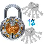 HINDSON Galaxy Round 65mm Lock | Metal Body | Double Locking | Hardened Shackle | 8 Steel Lever | 12 Silver Keys with Keychain | Silver and Gold Finish | Made in India