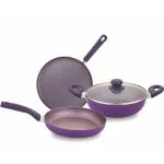 Bergner Vega Non-Stick Cookware Set, 4Pc, Induction Base, Purple
