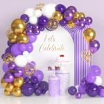 DECORATIONkart Celebration Decorz Combo Pack of 66 Pcs Purple Gold & White Balloon Party Decoration Kit | Perfect for any occasion like Birthday, Graduation, Wedding Anniversary, Congratulations and Festivals (Purple)