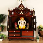 DZYN Furnitures Divine Home Large Floor Rested Pooja Mandir with Door (Brown Gold)