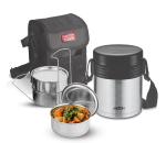Milton Plastic Black, Stainless Steel Tuscany 3 Thermosteel Tiffin With Plain Lid - 85 Grams