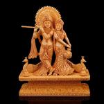 CraftVatika Brown Wood Radha Krishna Statue 32 x 25 cm