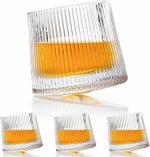 VRLSE Dancing Whiskey Glass Set of 6 with Rotatable Bottom, Premium Vertical Line Design Glasses