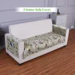 HOKIPO Printed Quilted 3 Seater Sofa Cover Set, One Seat Mat with Two Armrest Covers with Pockets, Floral Ash Grey (IN-795-D3 + IN-800-D3)