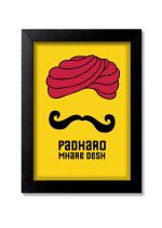 Blue Nexus Padharo Mhare Desh Desi Funny Quirky Quotes Wall Poster with Wall Frame Room Art Painting Collection A4 size 10x13