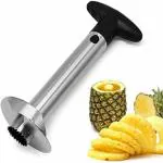 SHARUJA Combo of Stainless Steel Pineapple Core Remover Tool with Sharp Blade for Diced Fruit Rings All in One Pineapple Tool Peeler Slicer cut pineapple quick and easy without a knife and silicone oil brush