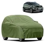 FABTEC Waterproof Car Cover for Tata Nexon Ultimate Protection-Mirror Pockets,Triple Stitched, Full Bottom Elastic with Microfiber Duster (Olive Green with Black Piping)