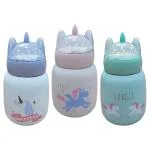 Festiko Unicorn Thermos with Lid Sparkling Glitter Bottle (pink-blue-white unicorn, 300ml), Water Bottle for School, Stainless Steel Cup Vacuum Bottle