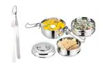 First Front Stainless Steel Roti Chimta Tong With 3 Pcs Steel Lunch Box and Multicolour, Pack of 2