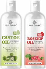 Pink Square Premium Castor & Rosehip Herbal Hair Oil ( Non-Sticky) - For Strong and Shiny Hair Combo Pack of 2 Bottle of 100ml (200ml) Hair Oil (200 ml)