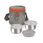 Flair Lunch Mate - 3 Orange Stainless Steel Lunch Box With Insulated Bag (Pack of 3)