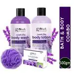 Globus Naturals Lavender Body Lotion, Soap & Body Wash Skincare Combo with Loofa