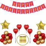 Webble Happy Anniversary Banner and Balloons for Decoration, 50 Pieces| Red and Gold Banner, Balloons and Curtains for Stage Background, Party Hall, Room Decoration for Anniversary Party
