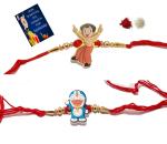 Kavim Kids RAKHI 23273 Plastic (PVC) Rakhi Set (Doraemon n Chota Bheem 2 Set Kids rakhi n Greeting card, Roli Chawl Pack)
