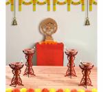 Future Works Diya Stand Wooden Traditional Deepam Stand Hand Crafted Diya Set for Pooja Decoration Items Also Candle and Lanterns Diwali Decoration Items for Home Decor Mandir and Temple Decor Red (Pack of 4)