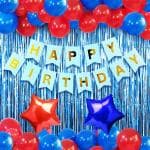 SHANAYA Happy Birthday Decorations For Boys - Blue Red Colour Birthday Balloons For Decoration Kit, Foil Curtain, Star Foil Balloon , Happy Birthday Banner For Kids Bday -Baloons For Decor-34Pcs