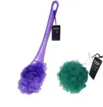 Lonekart Handle Loofah & Big Round Loofah for Bathing Purple, Green (Pack of 2)
