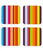 Whats Your Kick Pattern Design Colorful Straight Lines Printed Set of 4 Coaster With Metal Stand