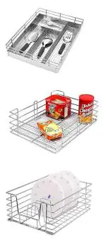 LeAves Stainless Steel Silver Modular Kitchen Basket Kitchen Trolley Kitchen Storage Basket - 21 Inch (Set Of 3)