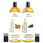 Homeda Cold Pressed Castor Oil & Sweet Almond Oil (200 ml + 200 ml) 100% pure for Hair Growth, Skin Care, Nail, Baby Massage, Eyebrow growth