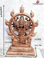 SEARCHERS PARADISE Copper Idol of god Chakrathualwar, 6.8 inches, 1.3 Kg, Patina Antique Finish, Pack of 1 Piece.