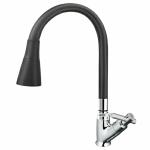 SPAZIO Tarim Flexible Brass Swan Neck Flxo Play With 360 Degree Flexible Silicon Hose & Dual Flow Pattern, Hot/Cold Water For Kitchen Sink, Wash Basin Faucets Taps Chrome Finish Silver Plated Pillar Cock