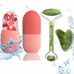 Harnil 3d roller ace Stone Jade Roller Massager with Gua Sha Stone & Ice Roller Set Face Roller 100% Natural Stone Jade Roller for Skin Eye Neck Body Ice Cube Roller Women Men