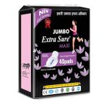 JUMBO EXTRA SURE MAXI SANITARY PADS (SOFT & COMFORTABLE) - SIZE XXXL FOR DAY & NIGHT PROTECTION WITH NEW GEL TECHNOLOGY (1 PACK OF 40 PADS)